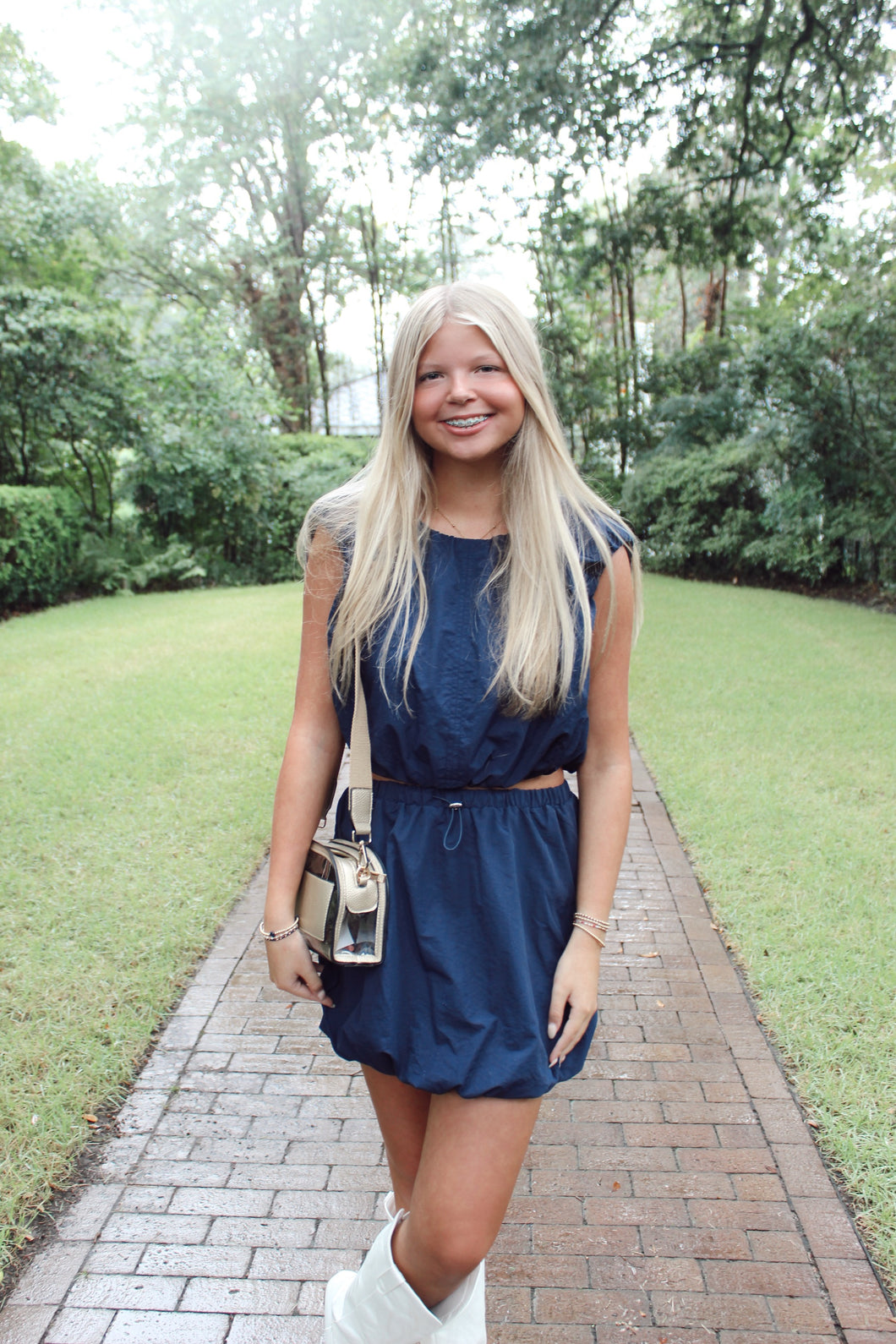Touchdown Navy Bubble Skirt Set