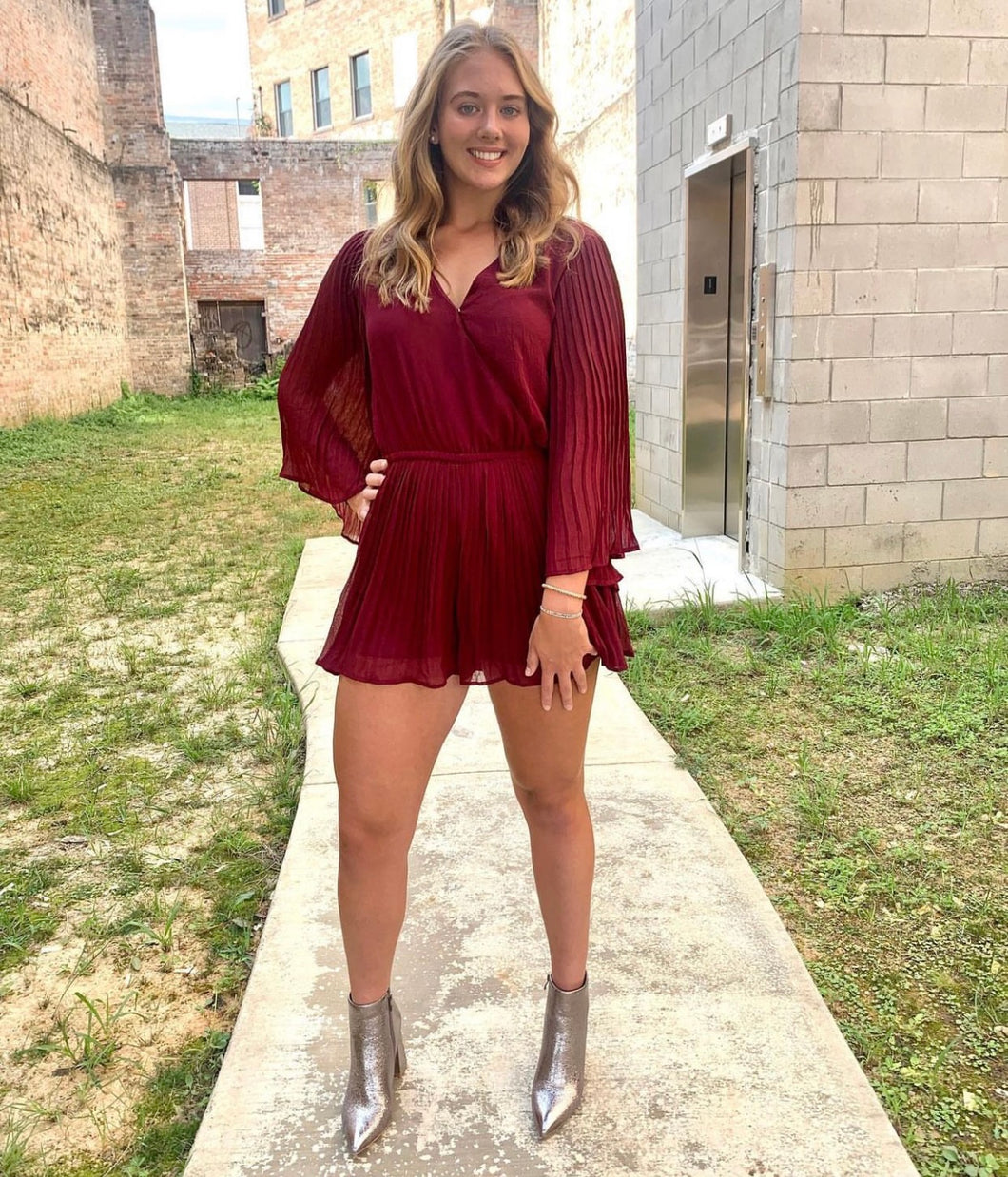 Maroon Pleated Romper