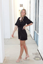 Load image into Gallery viewer, Fashionably Late Black Satin Dress
